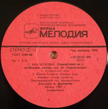 LP Ludwig van Beethoven: Симфония № 3 Ми-Бемоль Мажор, Соч. 55