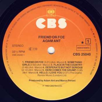 LP Adam Ant: Friend Or Foe