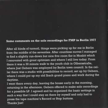 CD Alexander von Schlippenbach: Piano Solo '77