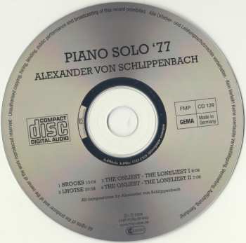 CD Alexander von Schlippenbach: Piano Solo '77