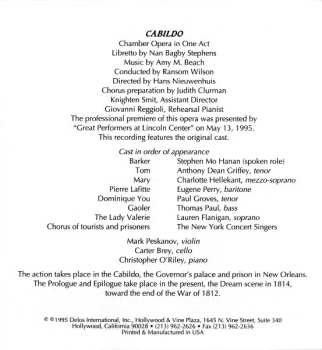 CD Amy Marcy Cheney Beach: Cabildo (An Opera Premiere And Six Short Pieces)