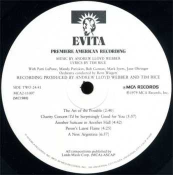 2LP Andrew Lloyd Webber: Evita: Premiere American Recording