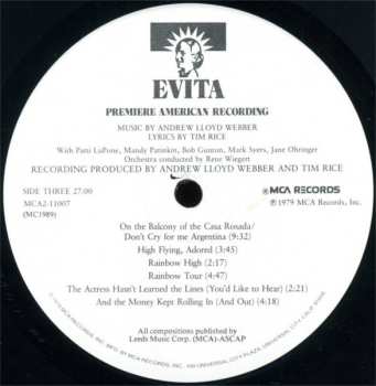 2LP Andrew Lloyd Webber: Evita: Premiere American Recording