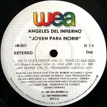 LP Angeles Del Infierno: Joven Para Morir