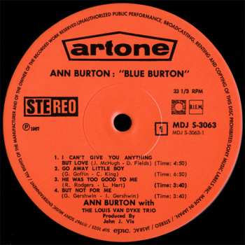 LP Louis Van Dyke Trio: Blue Burton LTD