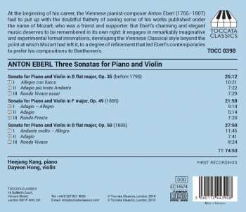 CD Anton Eberl: Three Sonatas For Piano And Violin