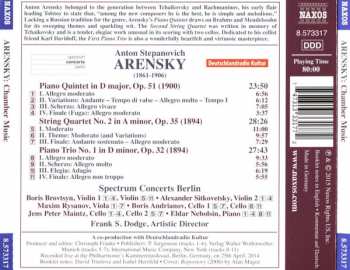 CD Anton Stepanovich Arensky: Chamber Music