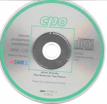 CD Anton Stepanovich Arensky: Five Suites For Two Pianos