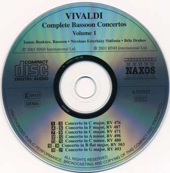CD Antonio Vivaldi: Complete Bassoon Concertos Volume 1