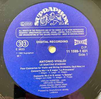 LP Antonio Vivaldi: Vivaldi - Le Quattro Stagioni / Four Concertos For Violin And String Orchestra, Op. 8 Nos. 1-4