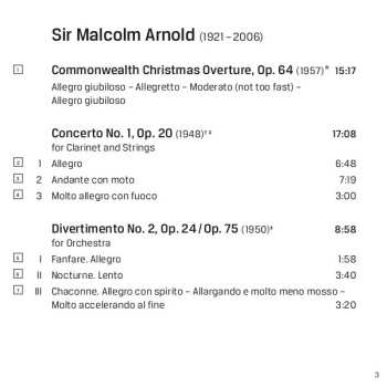 CD Malcolm Arnold: Clarinet Concerto No. 1 / Philharmonic Concerto / Divertimento No. 2 / The Padstow Lifeboat / Commonwealth Christmas Overture / Larch Trees