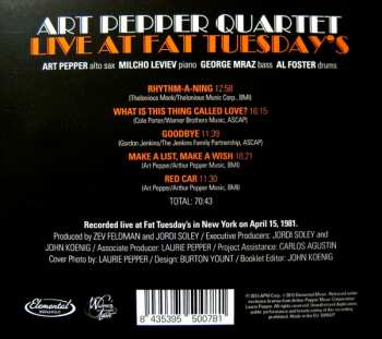 CD Art Pepper Quartet: Live At Fat Tuesday's
