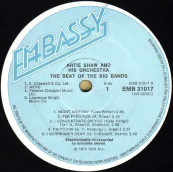 LP Artie Shaw And His Orchestra: The Beat Of The Big Bands