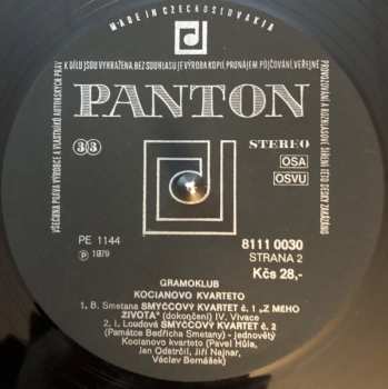 LP Bedřich Smetana: String Quatet No. 1 (From My Life), String Quartet No. 2 (Dedicated To The Memory Of B. Smetana 