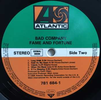 LP Bad Company: Fame And Fortune