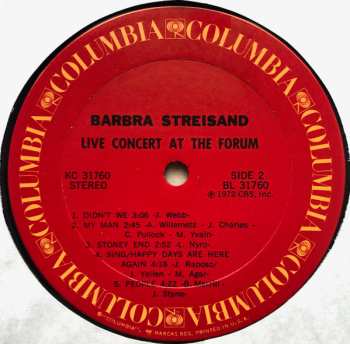 LP Barbra Streisand: Live Concert At The Forum