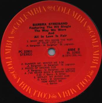 LP Barbra Streisand: Featuring The Way We Were And All In Love Is Fair