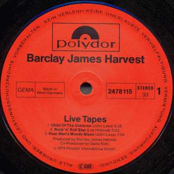 2LP Barclay James Harvest: Live Tapes