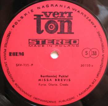 LP Bartłomiej Pękiel: Missa Brevis