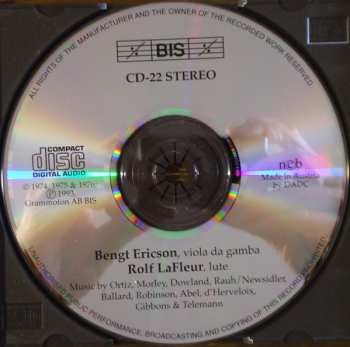 CD Bengt Ericson: Music For Viola Da Gamba And Lute