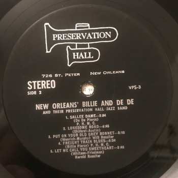 LP Preservation Hall Jazz Band: New Orleans' Billie & De De And Their Preservation Hall Jazz Band