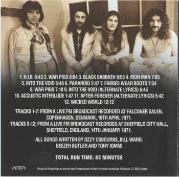 CD Black Sabbath: Copenhagen 1971 - The Classic Danish Broadcast Plus Bonus Tracks