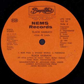 LP Black Sabbath: Live At Last