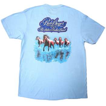 Mercancía Bob Seger & The Silver Bullet Band: Bob Seger & The Silver Bullet Band Unisex T-shirt: Horses (light Blue) (back Print) (small) S