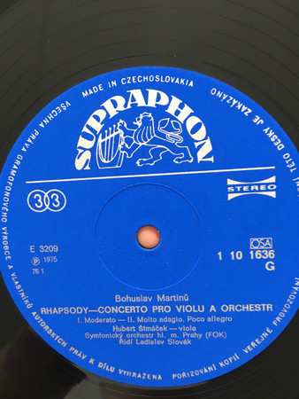 LP Bohuslav Martinů: Rapsódie pro violu / Koncert prodvojehousle
