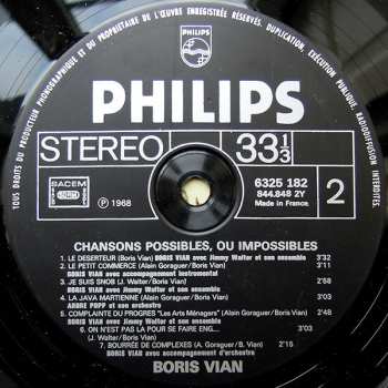 LP Boris Vian: Chansons Possibles, Ou Impossibles