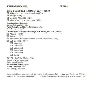 CD Johannes Brahms: String Quintet In G / Clarinet Quintet / Chamber Music Northwest