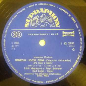 2LP Johannes Brahms: Německé Lidové Pìsně = Deutsche Volkslieder
