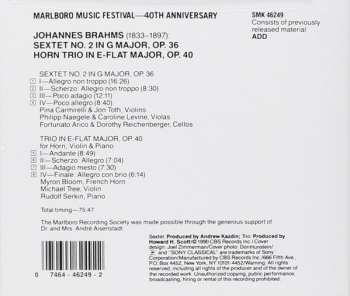 CD Johannes Brahms: Sextet For Strings Op. 36 • Trio For Horn, Violin & Piano, Op. 40
