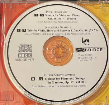 CD Johannes Brahms: Sonata For Viola Op.11 N°4 / Horn Trio Op.40 / Piano Quintet Op.57
