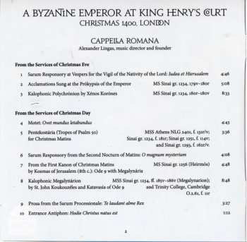 CD Cappella Romana: A Byzantine Emperor At King Henry’s Court: Christmas 1400, London