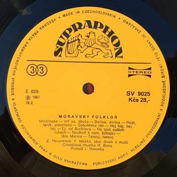 LP Cimbálová Muzika Hynka Bíma: Moravský Folklór = Moravian Folk Songs