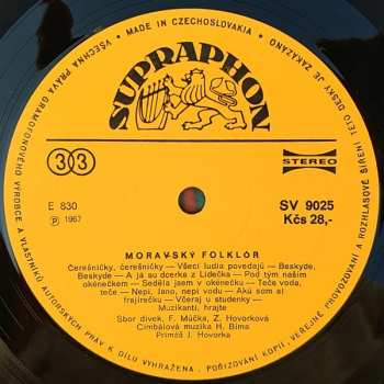 LP Cimbálová Muzika Hynka Bíma: Moravský Folklór = Moravian Folk Songs