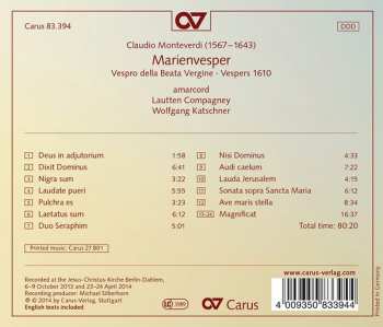 CD Claudio Monteverdi: Marienvesper - Vespro Della Virgine - Vespers 1610
