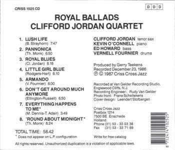 CD Clifford Jordan Quartet: Royal Ballads