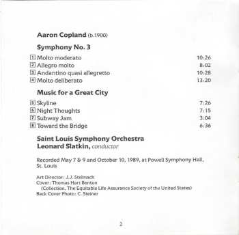 CD Aaron Copland: Symphony No. 3 - Music For A Great City