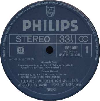 LP Giovanni Battista Pergolesi: De Klassieken 2 - Corelli - Kerstconcert; Albinoni - Adagio Hoboconcert; Torelli - Trompetconcert; Pergolesi - Fluitconcert