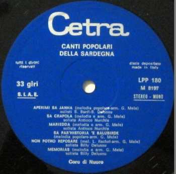 LP Coro Di Nuoro: Canti Popolari Della Sardegna