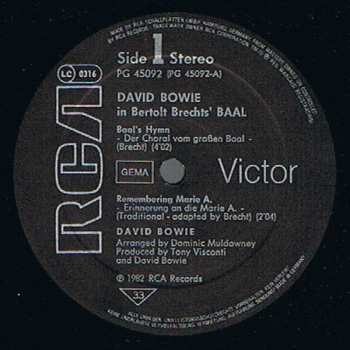 LP David Bowie: David Bowie In Bertolt Brecht's Baal