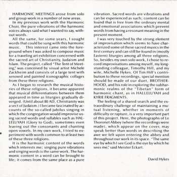 2CD David Hykes: Harmonic Meetings
