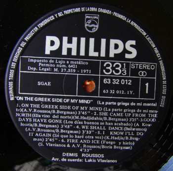 LP Demis Roussos: On The Greek Side Of My Mind = La Parte Griega De Mi Mente
