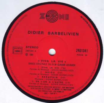 LP Didier Barbelivien: Viva La Vie (Bande Originale Du Film De Claude Lelouch)