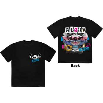Mercancía Disney: Disney Unisex T-shirt: Stitch Aloha Collage (black) (back Print) (small) S