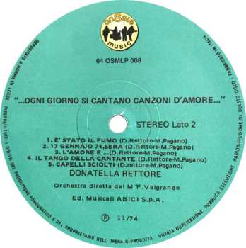 LP Donatella Rettore: Ogni Giorno Si Cantano Canzoni D'Amore CLR | LTD