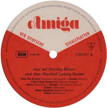 LP Dorothy Ellison: Jazz Mit Dorothy Ellison & Dem Manfred Ludwig-Sextett