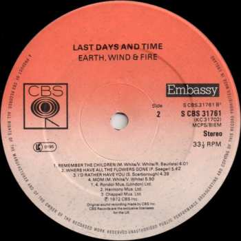 LP Earth, Wind & Fire: Last Days And Time